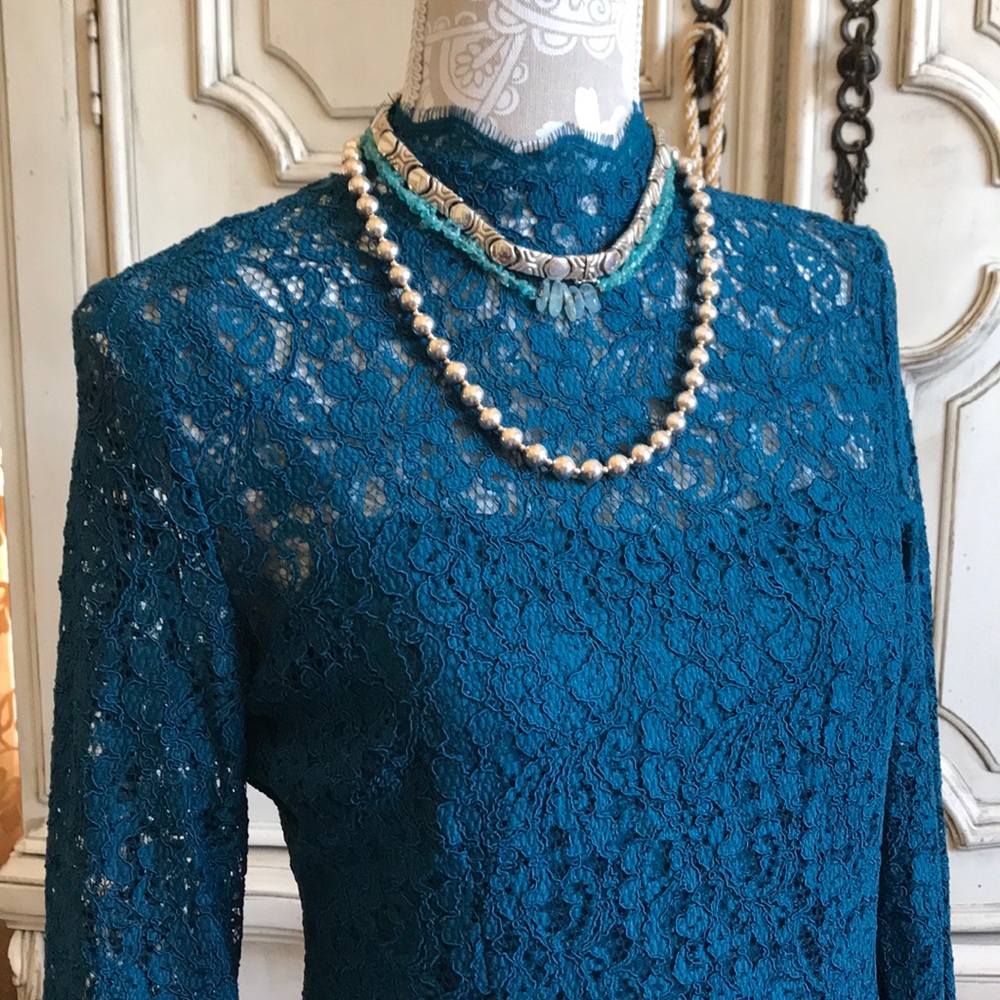 ADRIANNA PAPELL Teal Lace Dress SIZE 10 PETITE NWT - Picture 6 of 8